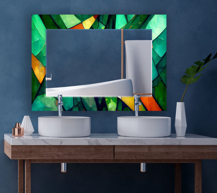 Smaragdgrüner Wandspiegel aus Buntglas – Art Deco grüner Rahmen