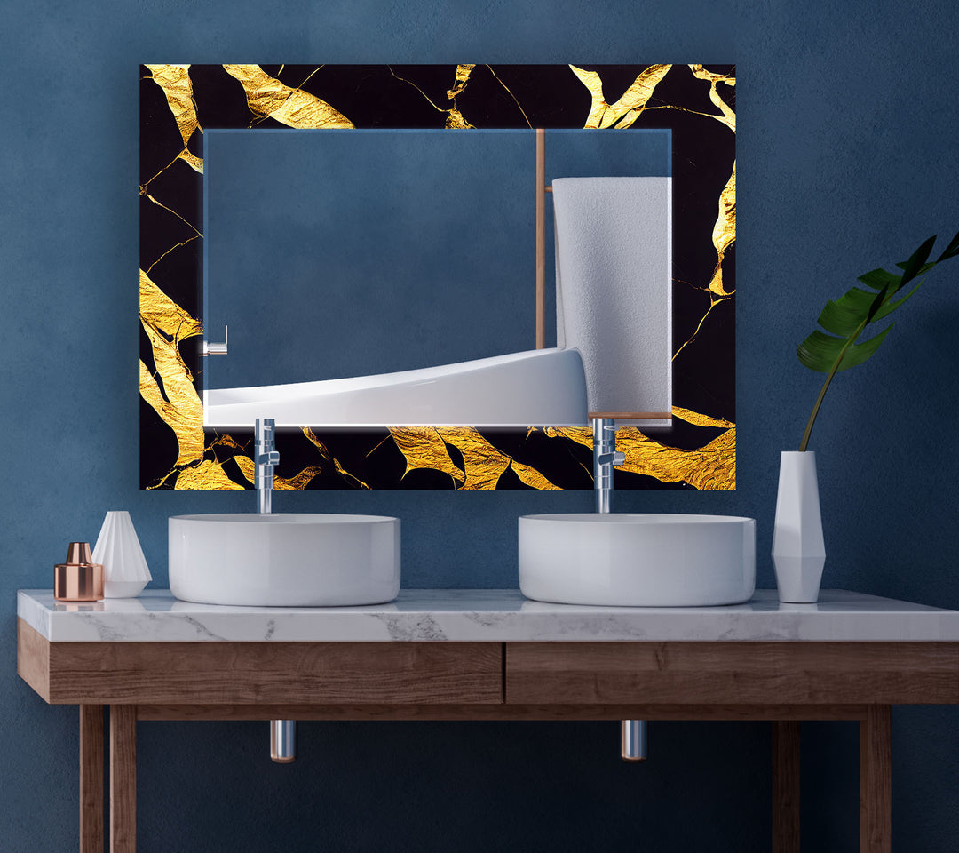 Goldmarmor-Glas-Wandspiegel – Schwarz &amp; Gold Moderne Wohndekoration 