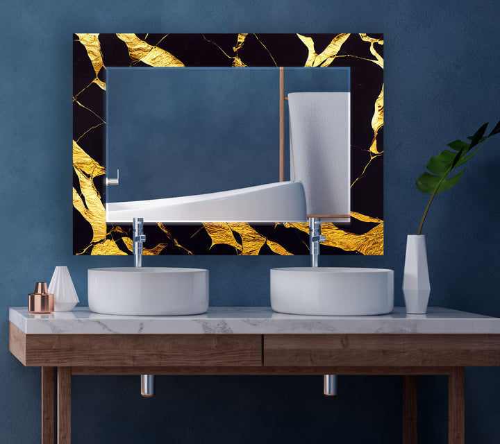 Goldmarmor-Glas-Wandspiegel – Schwarz &amp; Gold Moderne Wohndekoration 