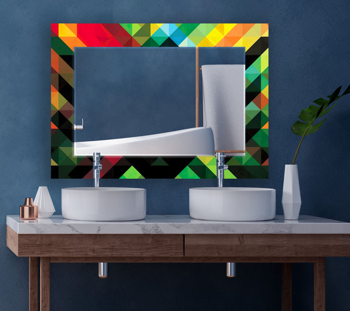 Geometrischer Spectrum-Glas-Wandspiegel – Farbenfrohes, modernes Statement 