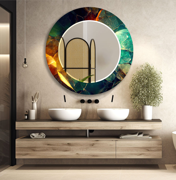 Twilight Gemstone Glass Wall Mirror – Luxe Multicolor Marble Design