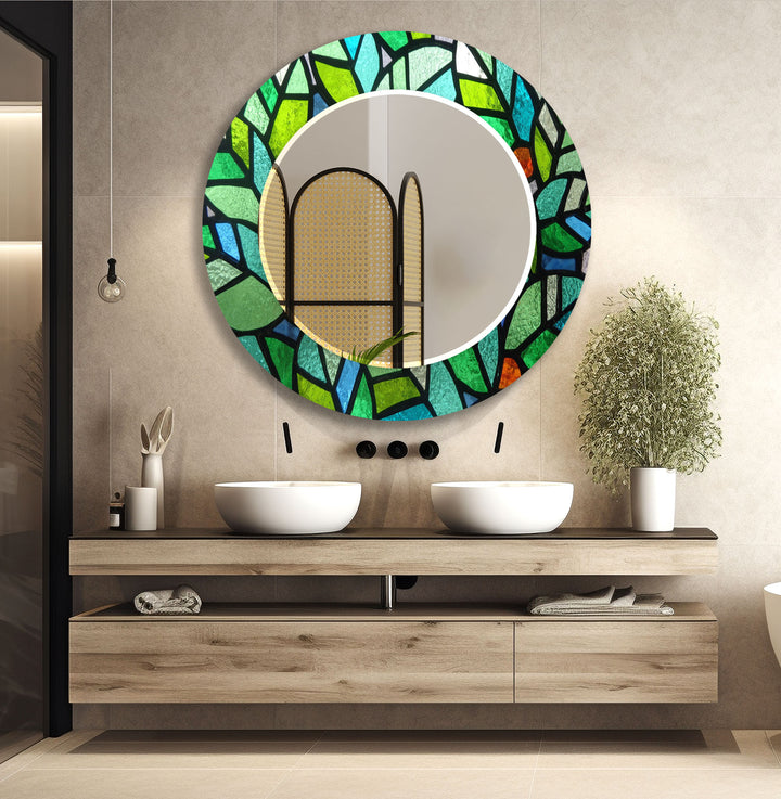 Green Mosaic Glass Wall Mirror – Vibrant Stained Art Frame