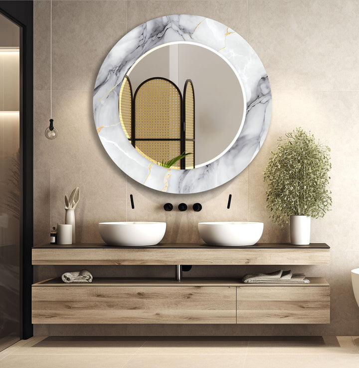 Elegant Marble Frame Glass Wall Mirror for Bathroom Vanity