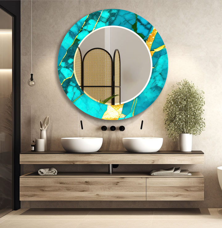 Turquoise Marble Glass Wall Mirror – Bold Coastal Luxe Design