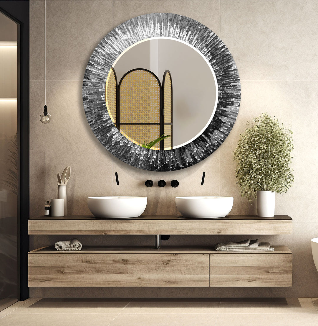 Strahlender Wandspiegel aus geplatztem Glas – Moderne reflektierende Kunst in Schwarzweiß 