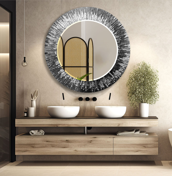 Strahlender Wandspiegel aus geplatztem Glas – Moderne reflektierende Kunst in Schwarzweiß 