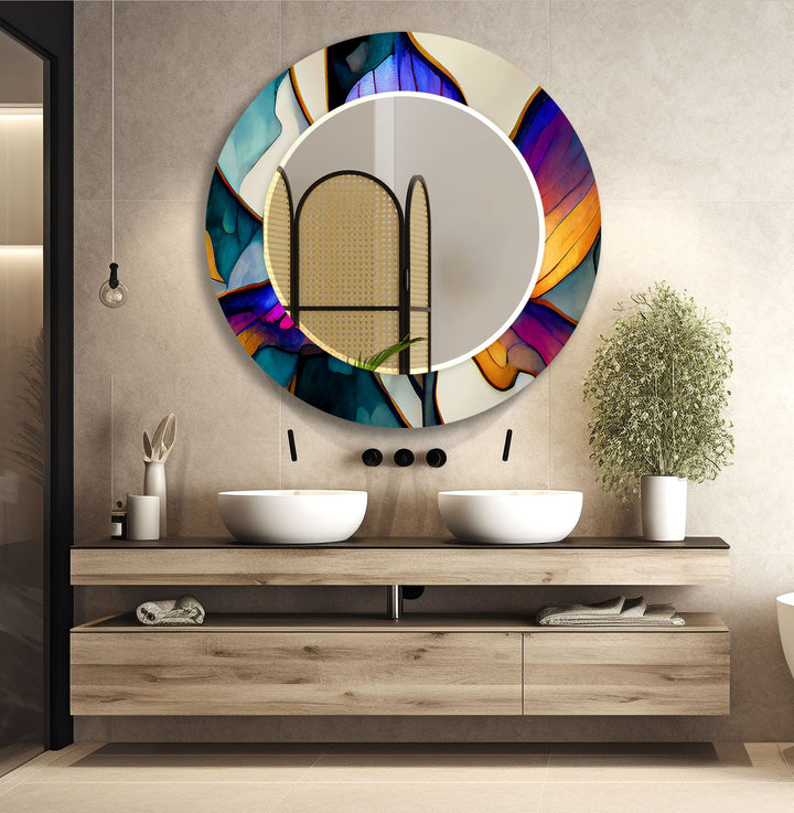 Purple and Green Abstract Wall Mirror Square Mirror
