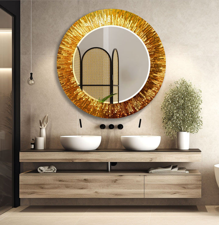 Golden Radiance Glaswandspiegel – Luxe Sunburst Mirror Art 