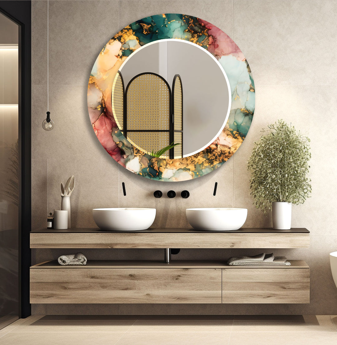 Wandspiegel aus Emerald Fire-Glas – Dekor mit abstraktem Marmoreffekt 