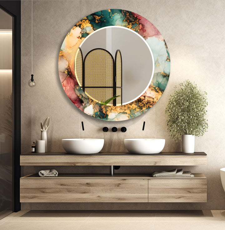 Wandspiegel aus Emerald Fire-Glas – Dekor mit abstraktem Marmoreffekt 