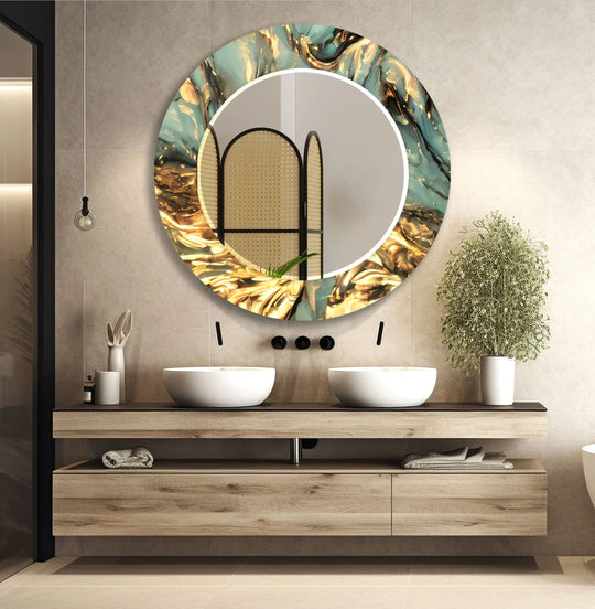 Golden Marble Swirl Glass Wall Mirror – Luxurious Modern Accent - MyPhotoStation