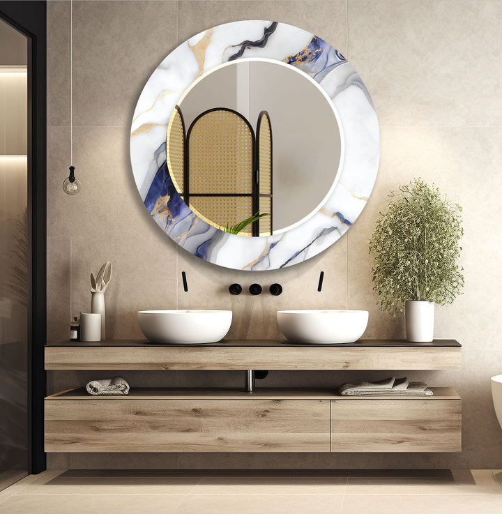 White Marble Glass Wall Mirror – Blue Vein Decorative Accent