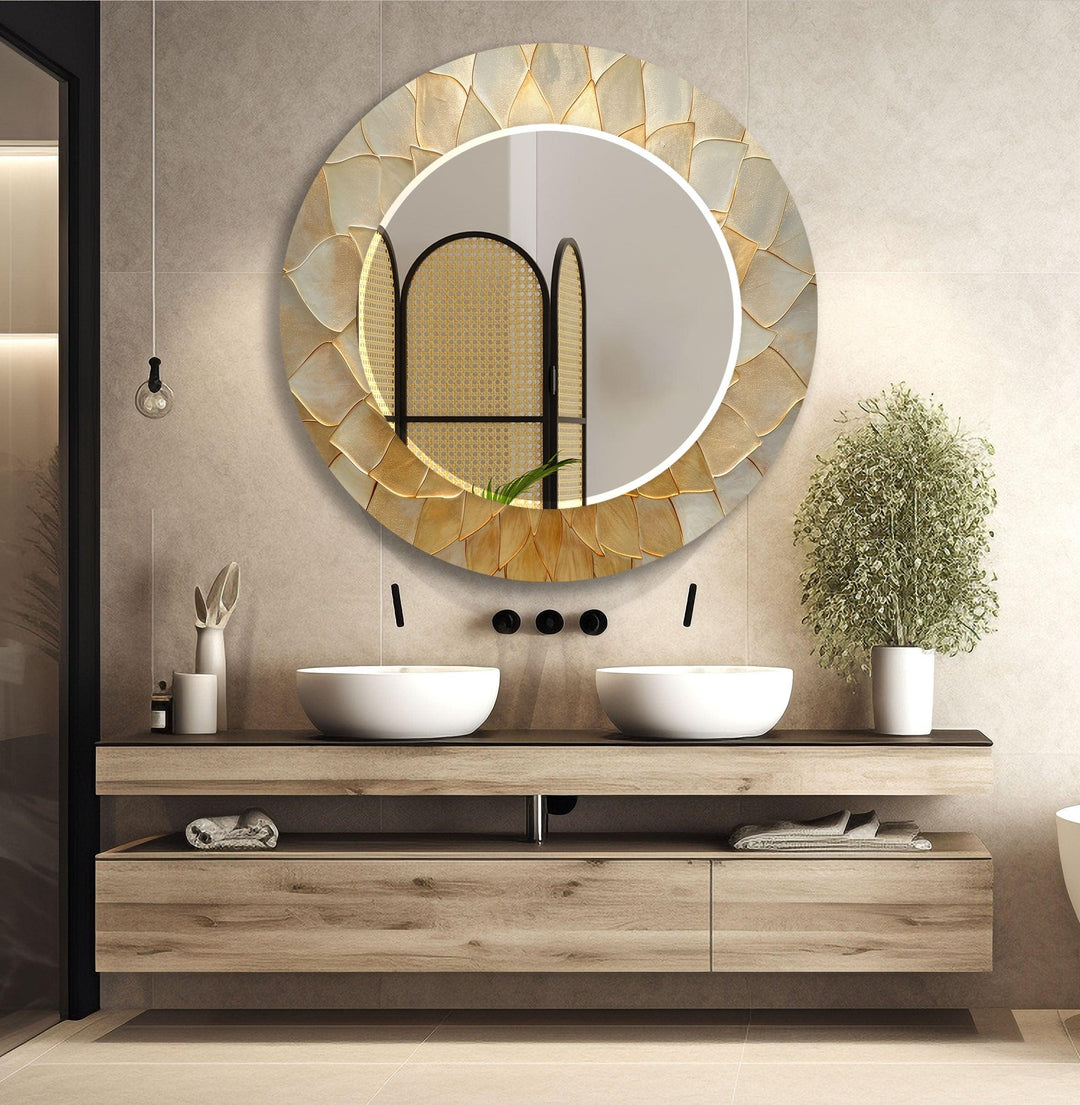 Beige Leaf Patterned Wall Mirror Living Room Wall Mirror
