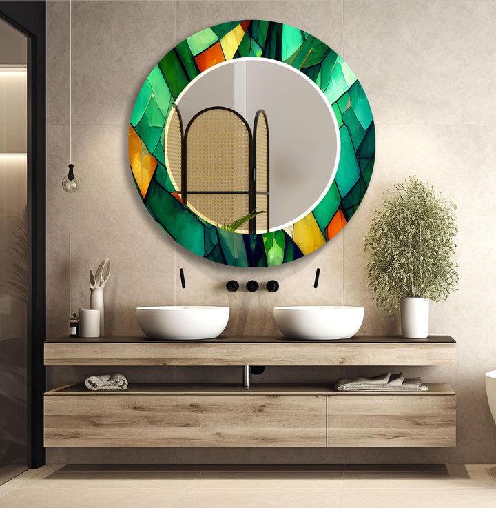 Smaragdgrüner Wandspiegel aus Buntglas – Art Deco grüner Rahmen