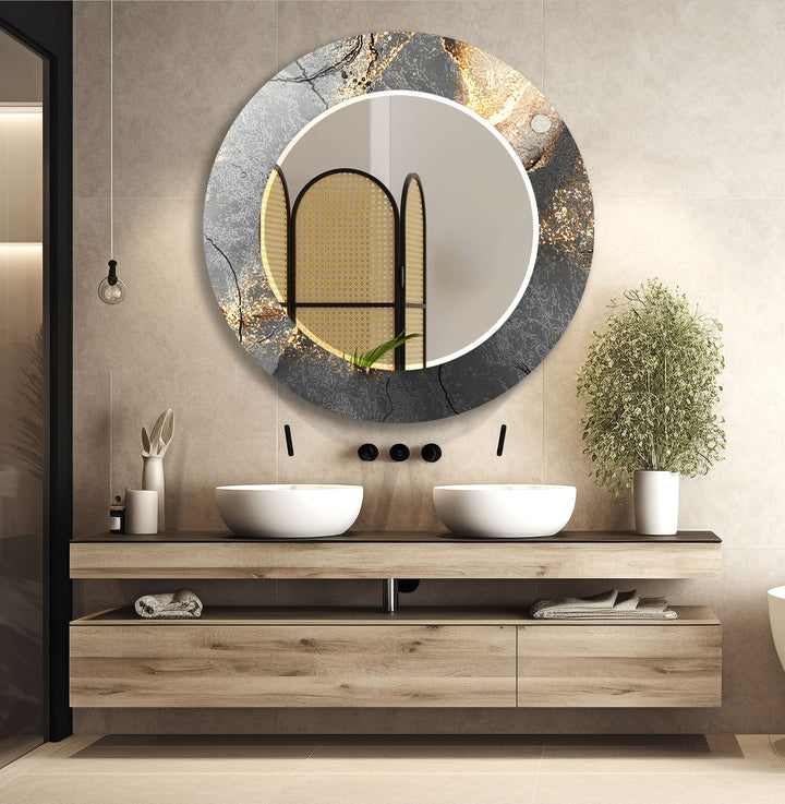 Silberner Wandspiegel aus Rauchglas – Modernes metallisches Marmordesign 