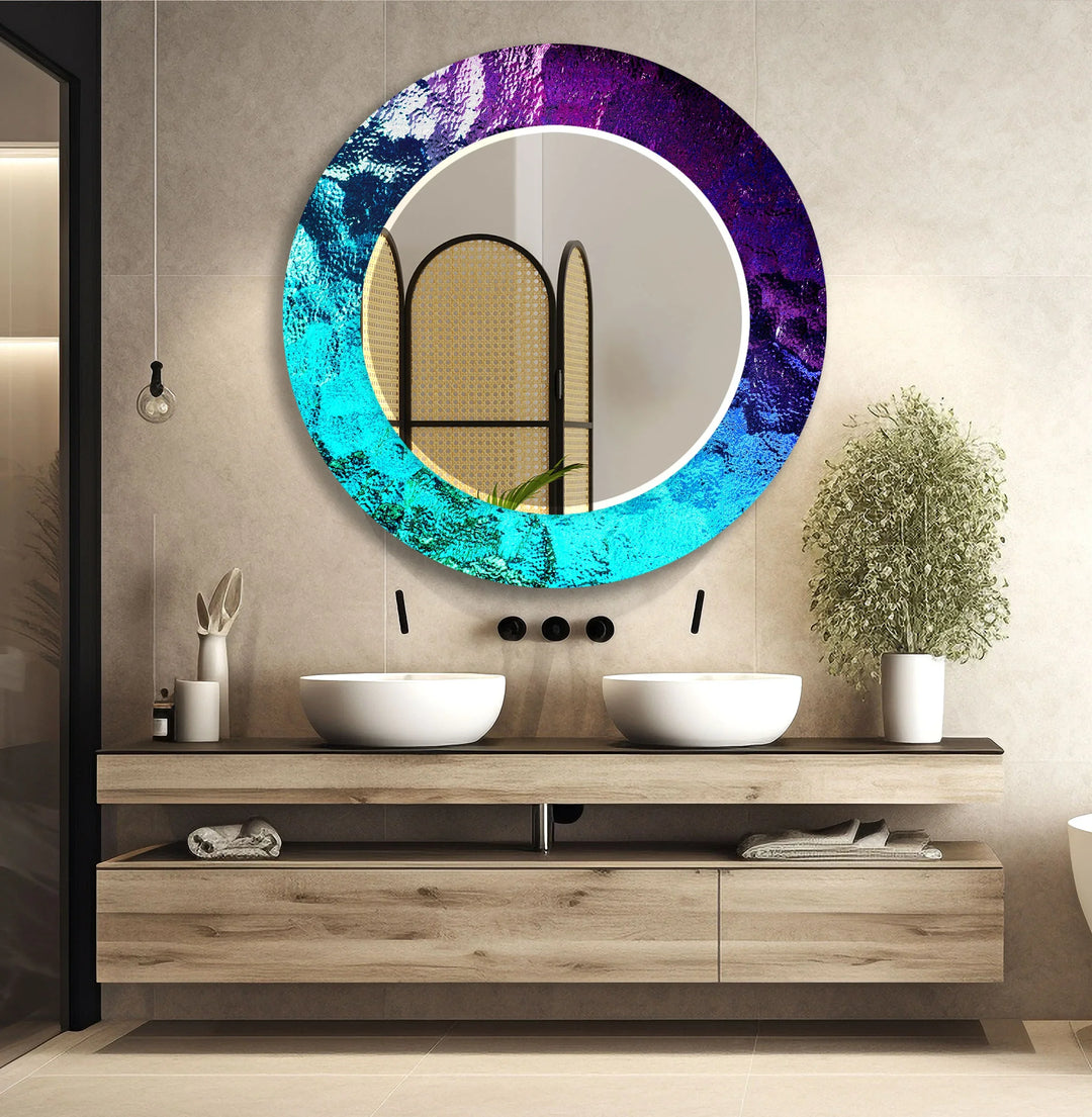 Iridescent Glow Glass Wall Mirror – Modern Blue & Purple Design - MyPhotoStation