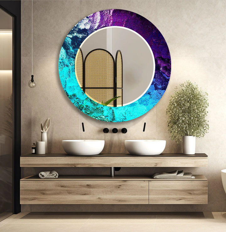 Iridescent Glow Glass Wall Mirror – Modern Blue & Purple Design - MyPhotoStation