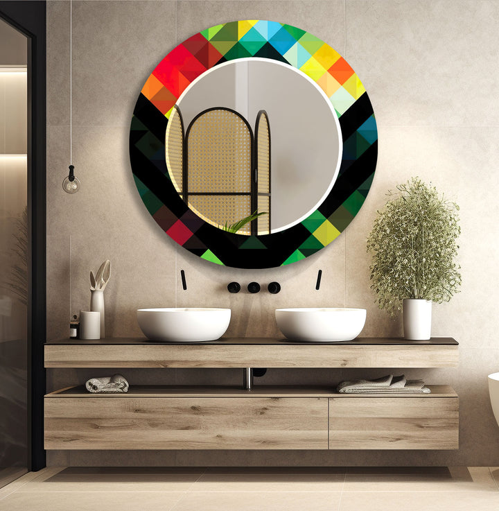 Geometrischer Spectrum-Glas-Wandspiegel – Farbenfrohes, modernes Statement 