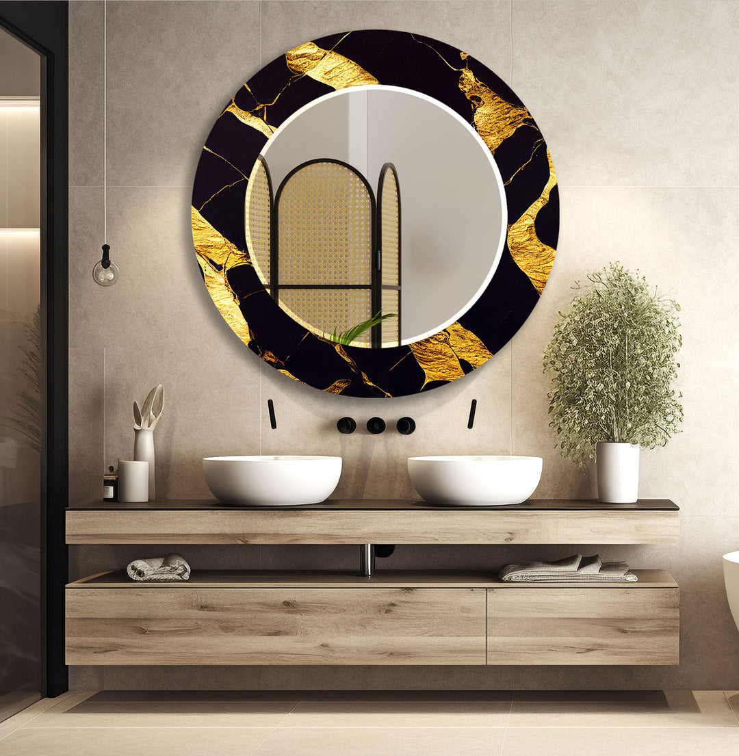 Goldmarmor-Glas-Wandspiegel – Schwarz &amp; Gold Moderne Wohndekoration 