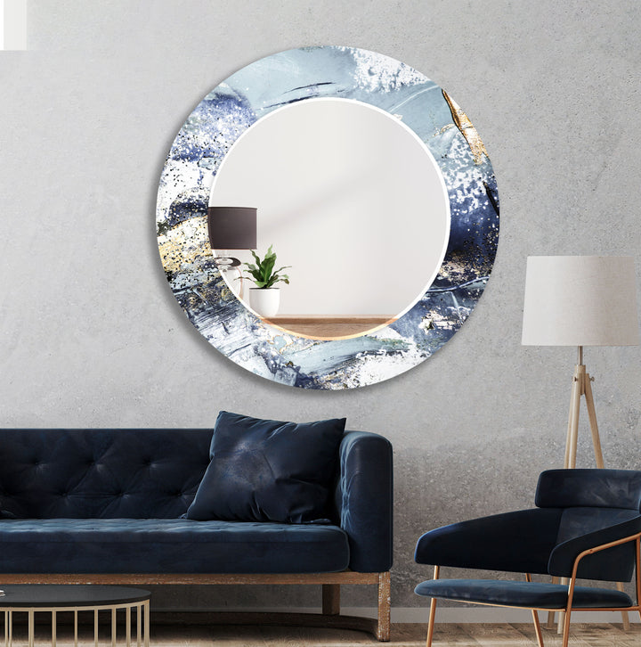 Stardust Splash Glas-Wandspiegel – Blau-Gold-Abstraktes Design 