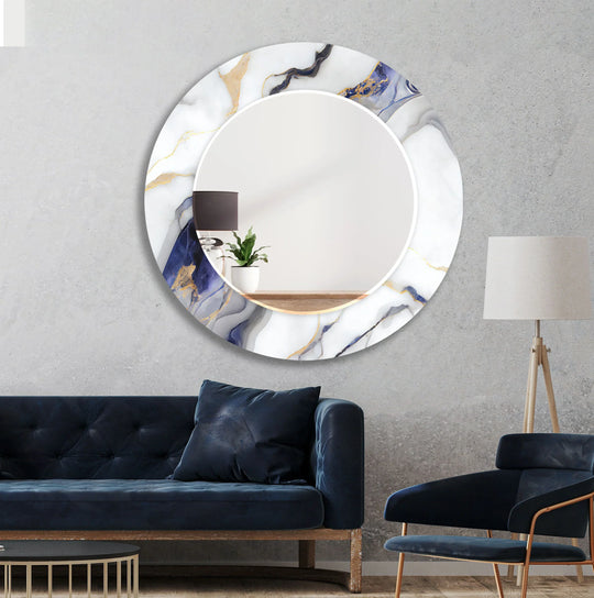 White Marble Glass Wall Mirror – Blue Vein Decorative Accent - MyPhotoStation