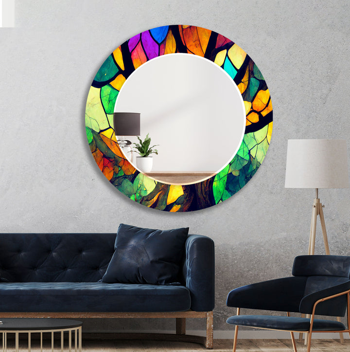 Regenbogenblatt-Glas-Wandspiegel – Lebendiger botanischer Kunstrahmen