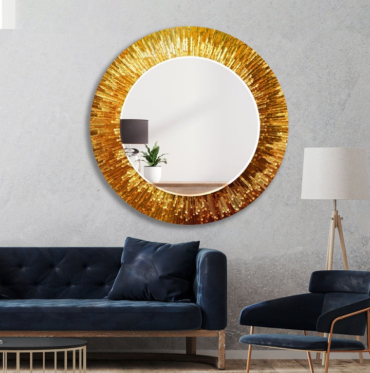 Golden Radiance Glaswandspiegel – Luxe Sunburst Mirror Art 