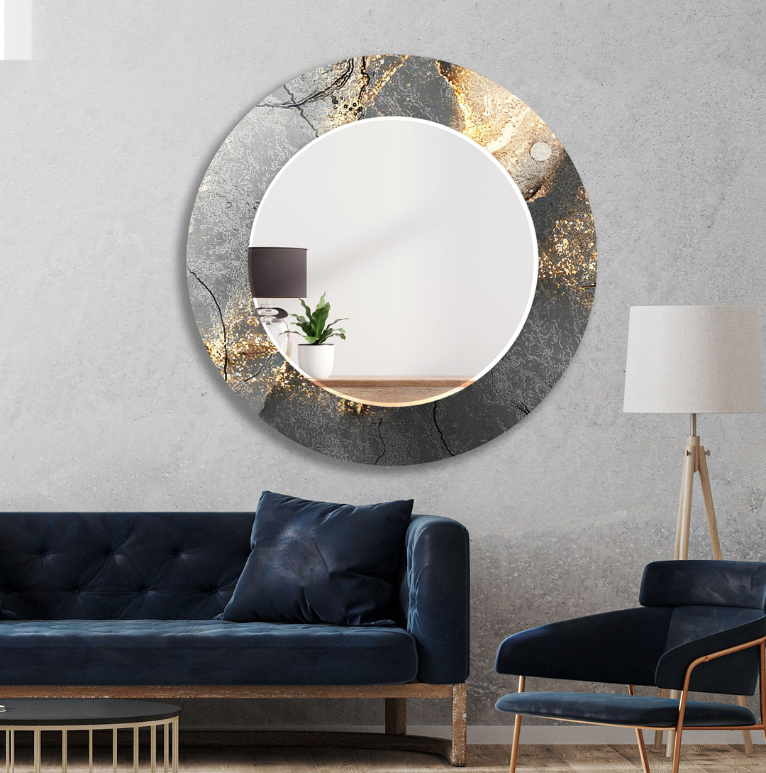 Silberner Wandspiegel aus Rauchglas – Modernes metallisches Marmordesign 