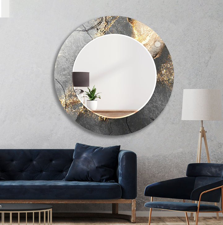 Silberner Wandspiegel aus Rauchglas – Modernes metallisches Marmordesign 