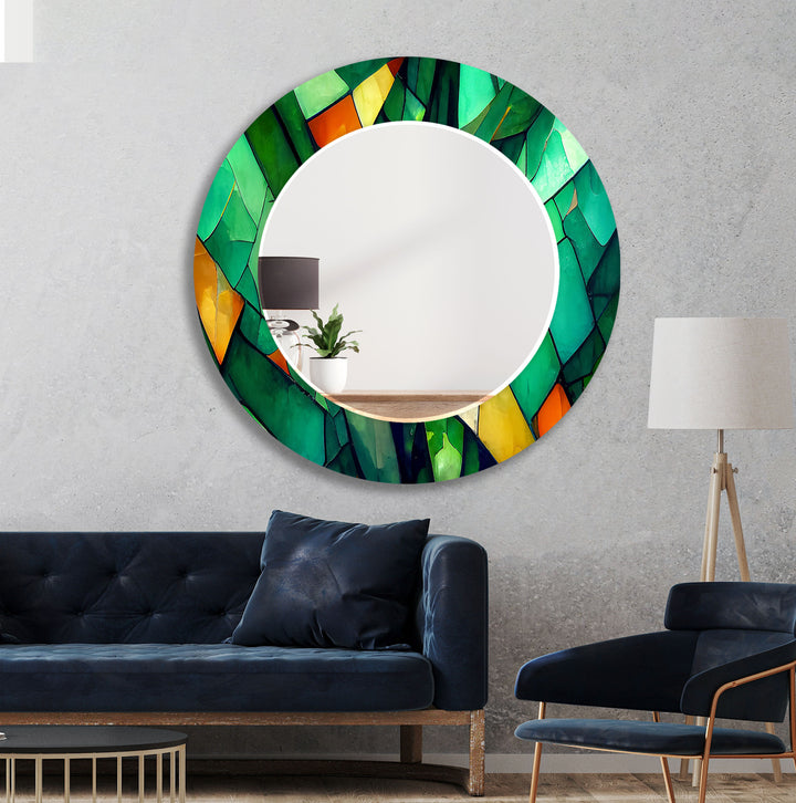 Smaragdgrüner Wandspiegel aus Buntglas – Art Deco grüner Rahmen