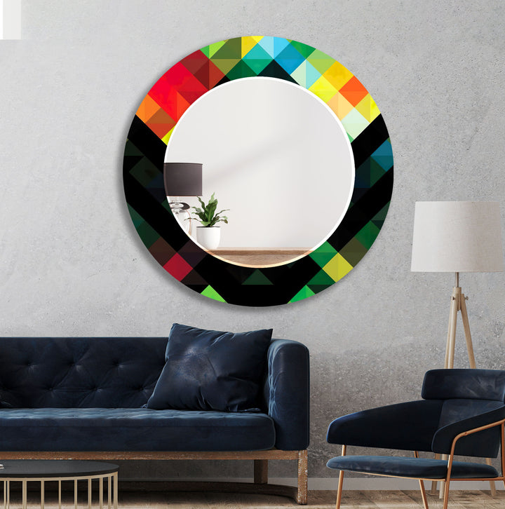 Geometrischer Spectrum-Glas-Wandspiegel – Farbenfrohes, modernes Statement 