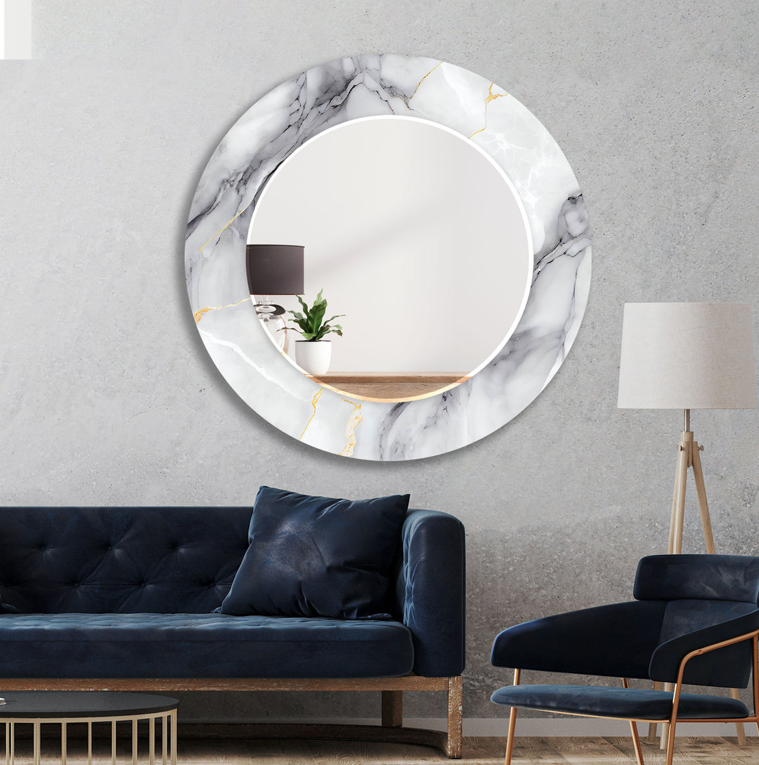 Elegant Marble Frame Glass Wall Mirror for Bathroom Vanity