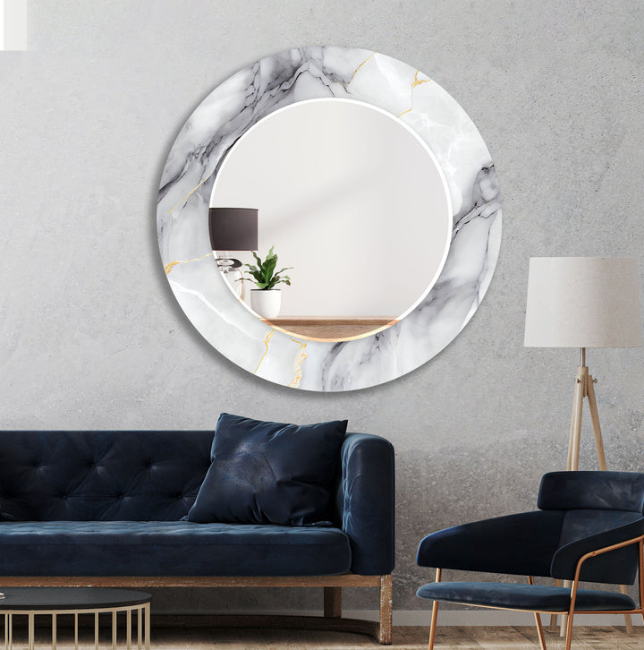 Elegant Marble Frame Glass Wall Mirror for Bathroom Vanity
