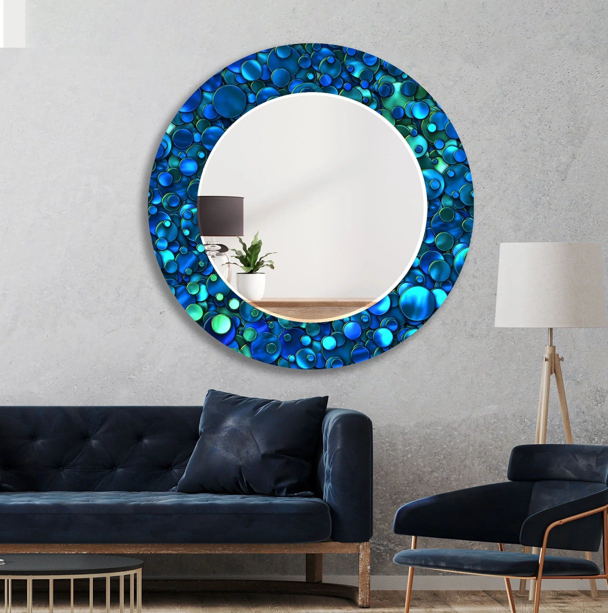 Ocean Blue Mosaic Large Wall Mirror – Elegant & Durable Mirror