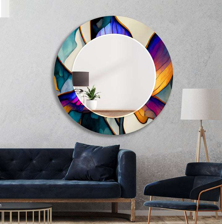 Purple and Green Abstract Wall Mirror Round Wall Mirror
