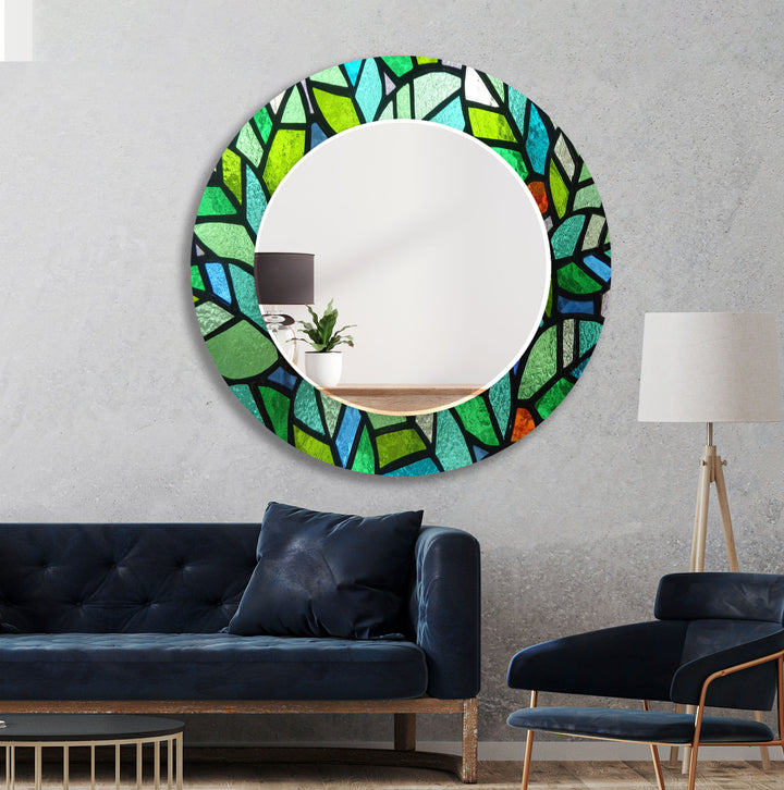 Green Mosaic Glass Wall Mirror – Vibrant Stained Art Frame