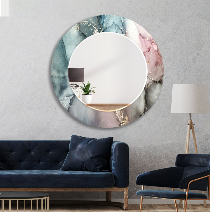 Elegant Marble Glass Wall Mirror – Pastel Abstract Bathroom Decor