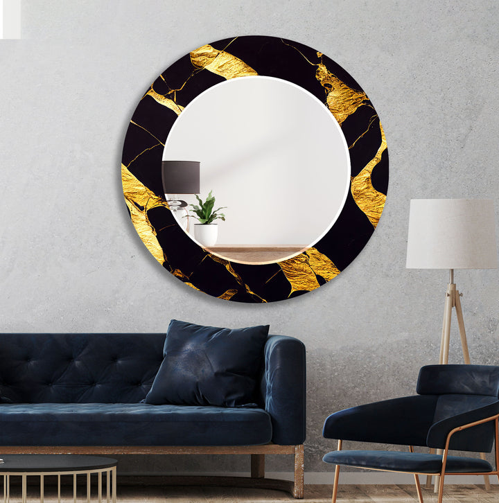 Goldmarmor-Glas-Wandspiegel – Schwarz &amp; Gold Moderne Wohndekoration 