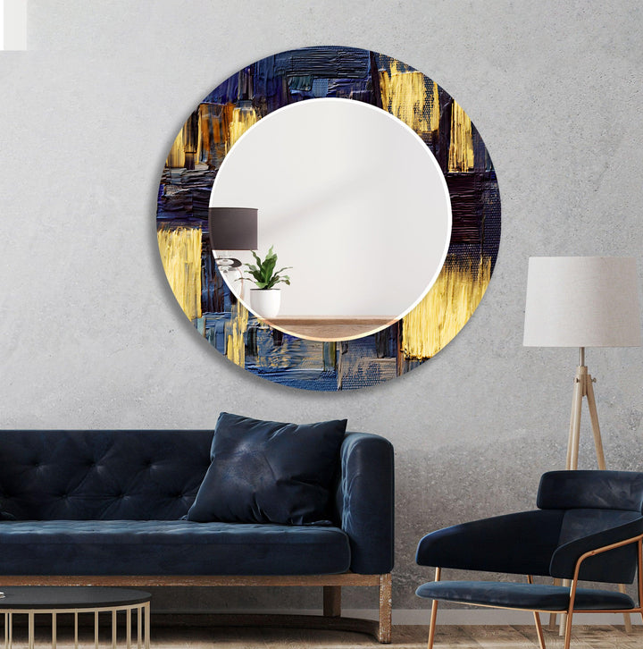 Blue & Yellow Painting Wall Mirror gold floor mirror
