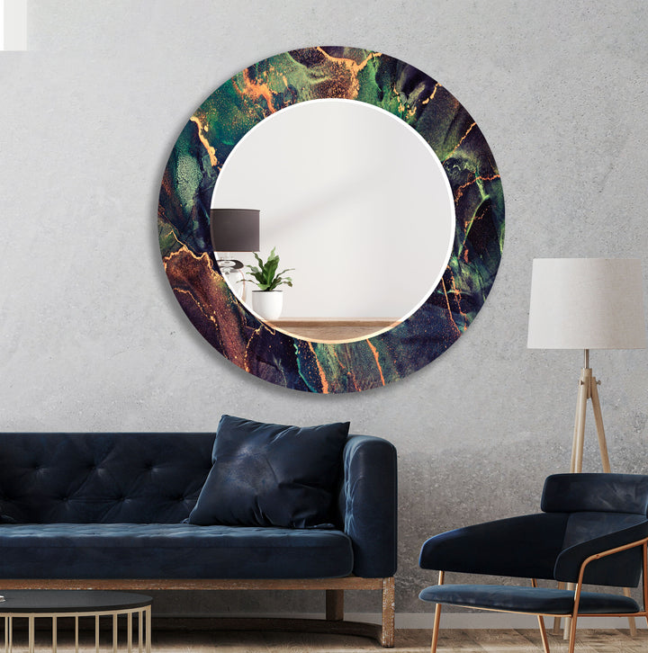 Smaragdgrüner Lava-Wandspiegel – Luxuriöses abstraktes Glasrahmendesign