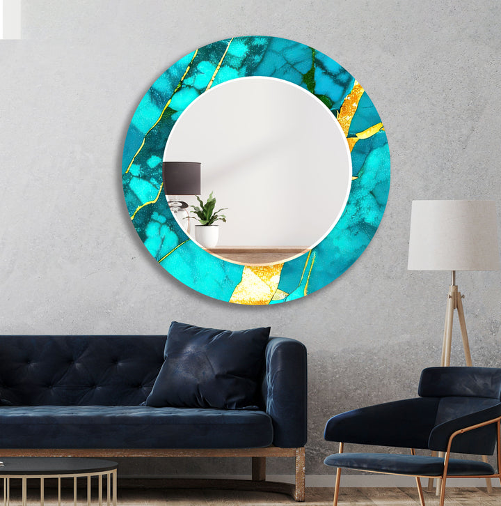Turquoise Marble Glass Wall Mirror – Bold Coastal Luxe Design