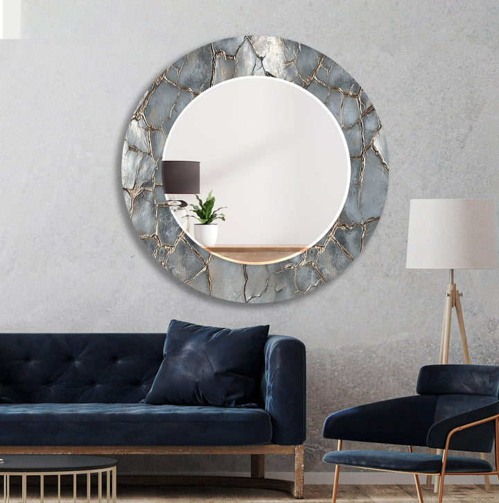 Gray Shiny Cracked Stone Wall Mirror led mirrors
