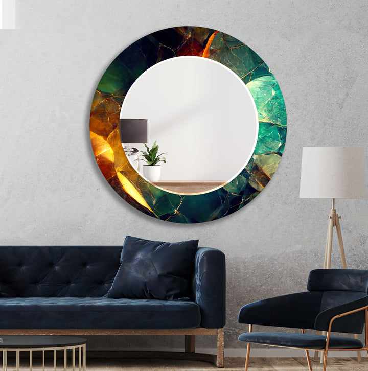 Twilight Gemstone Glass Wall Mirror – Luxe Multicolor Marble Design
