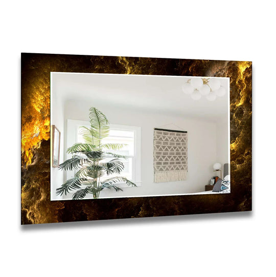 Golden Flame Glass Wall Mirror – Bold Abstract Design for Contemporary Decor - MyPhotoStation