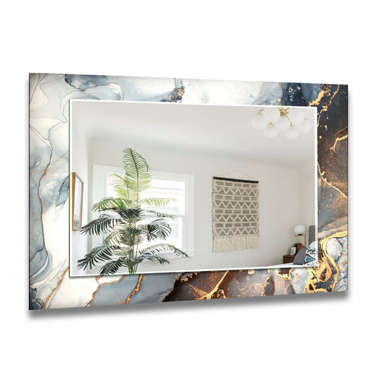 Blue & Gold Marble Glass Wall Mirror – Luxury Modern Statement Decor - MyPhotoStation