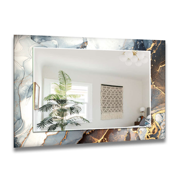 Blue & Gold Marble Glass Wall Mirror – Luxury Modern Statement Decor