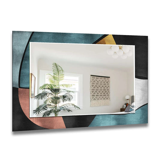 Mid Century Geometric Glass Wall Mirror – Modern Color Block Style - MyPhotoStation