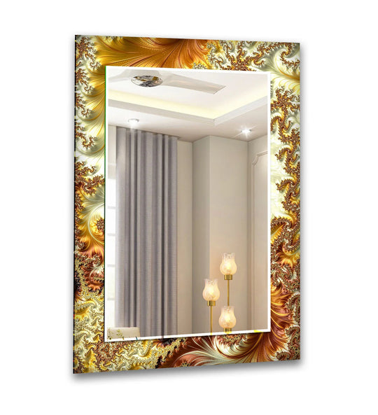 Fractal Gold Glass Wall Mirror – Elegant Swirl Design for Luxe Interiors - MyPhotoStation