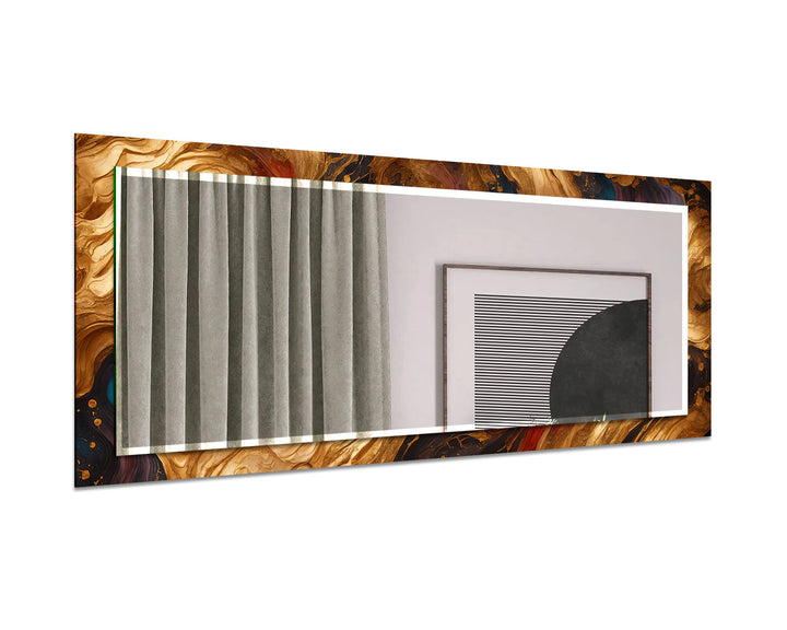 Rust & Teal Marble Glass Wall Mirror – Artistic Round Accent for Modern Interiors