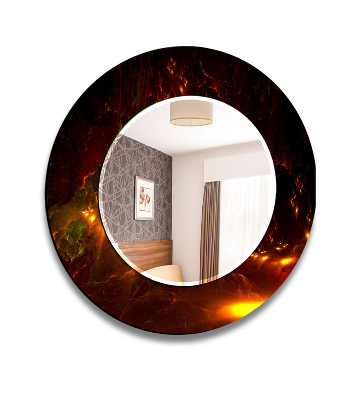 Lava Glow Glass Wall Mirror – Round Abstract Fire Design for Modern Spaces